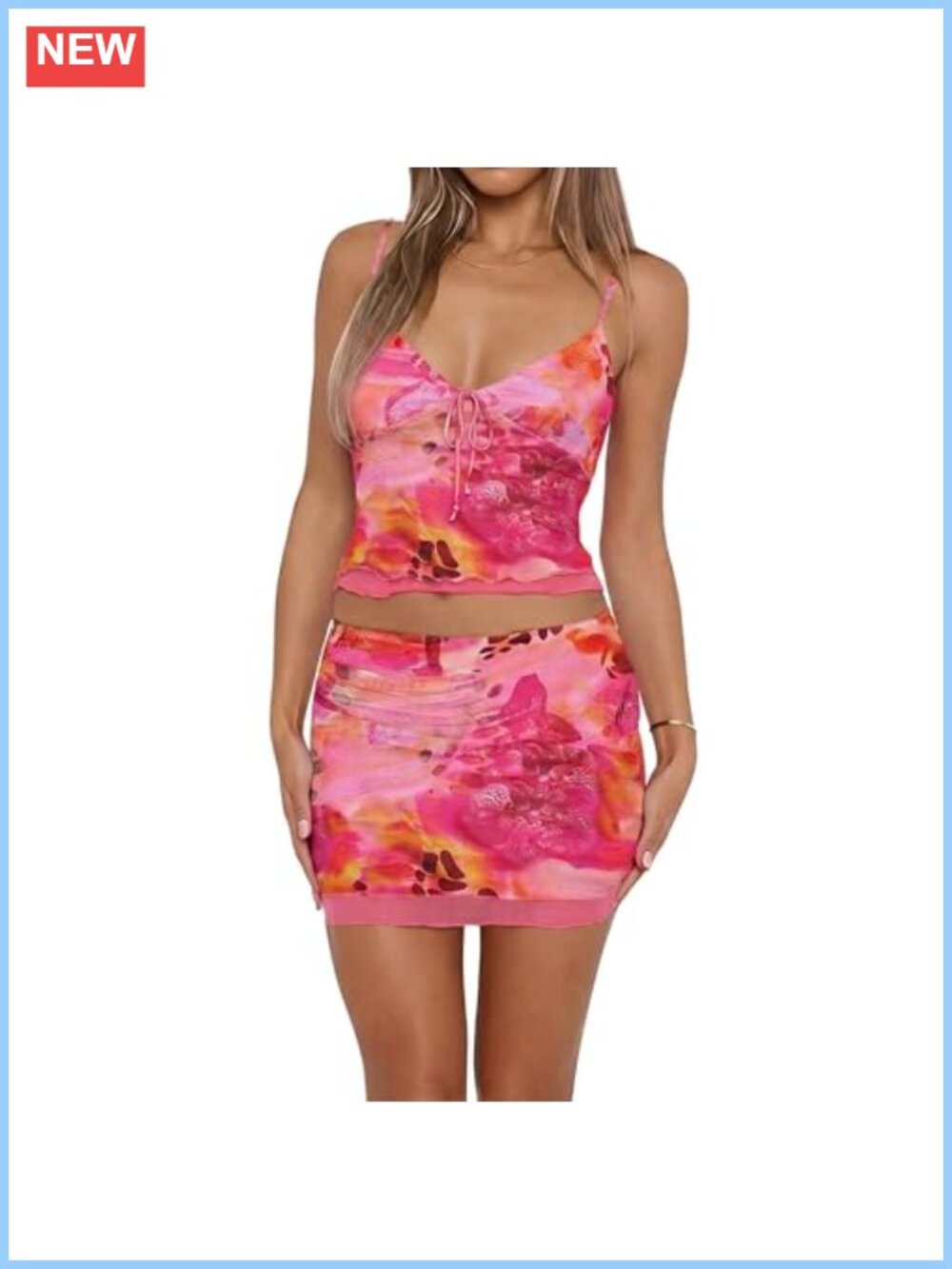 Women's 2 Piece Mesh Skirt Set Spaghetti Strap Cami Bodycon Mini Summer Vacation